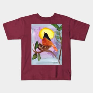 A Bird Sitting on Nest Against the Sunset Kids T-Shirt